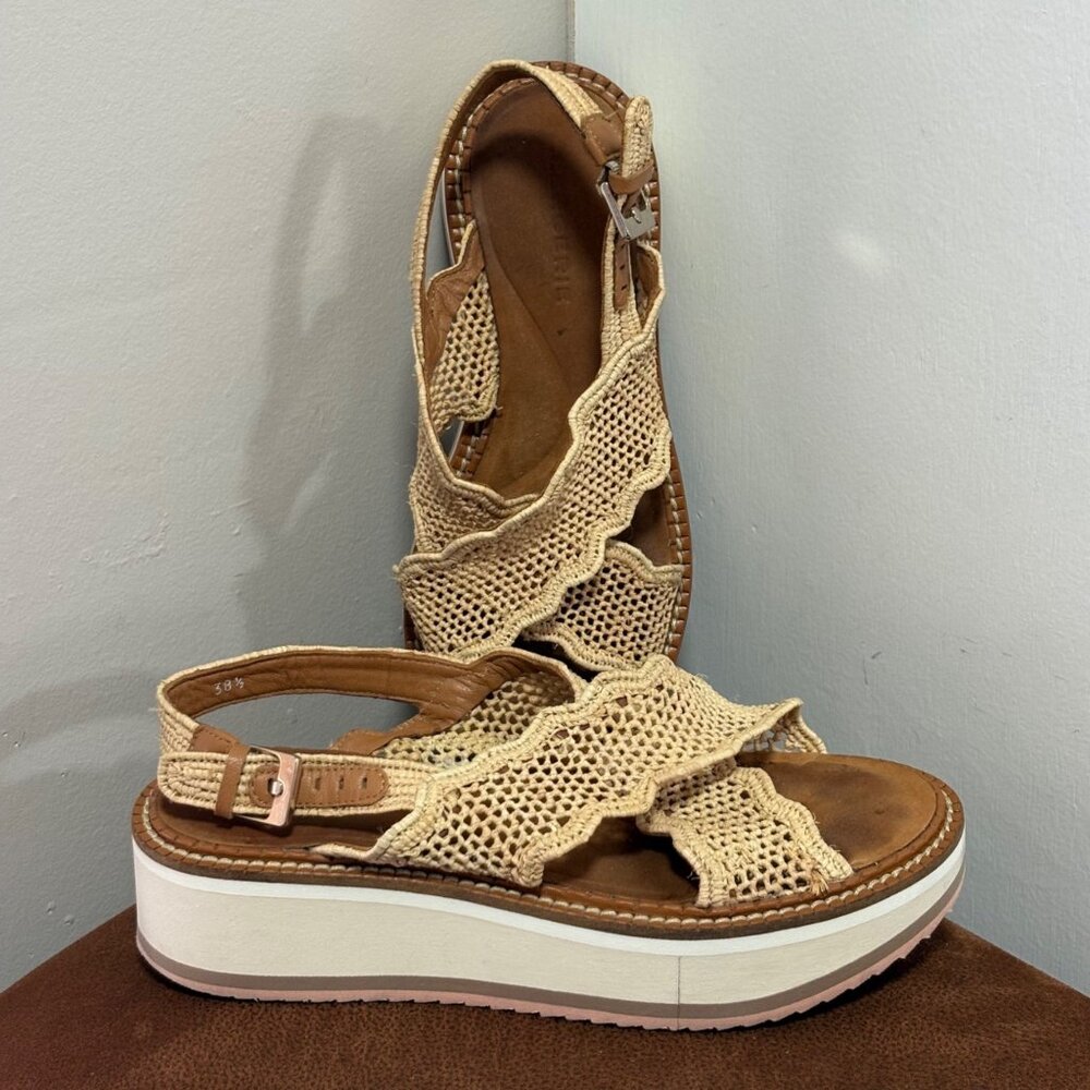 CLERGERIE WOMEN'S FEEL RAFFIA SLINGBACK LOW PLATFORM SANDALS EU 38.5 US 7-7.5